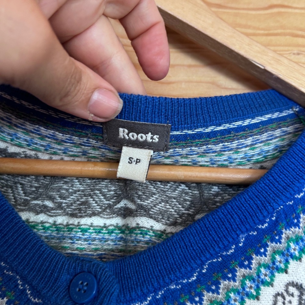 Vintage Silk Cashmere Fair Isle Cardigan Small Royal Blue Nordic Sweater Roots - Picture 6 of 9